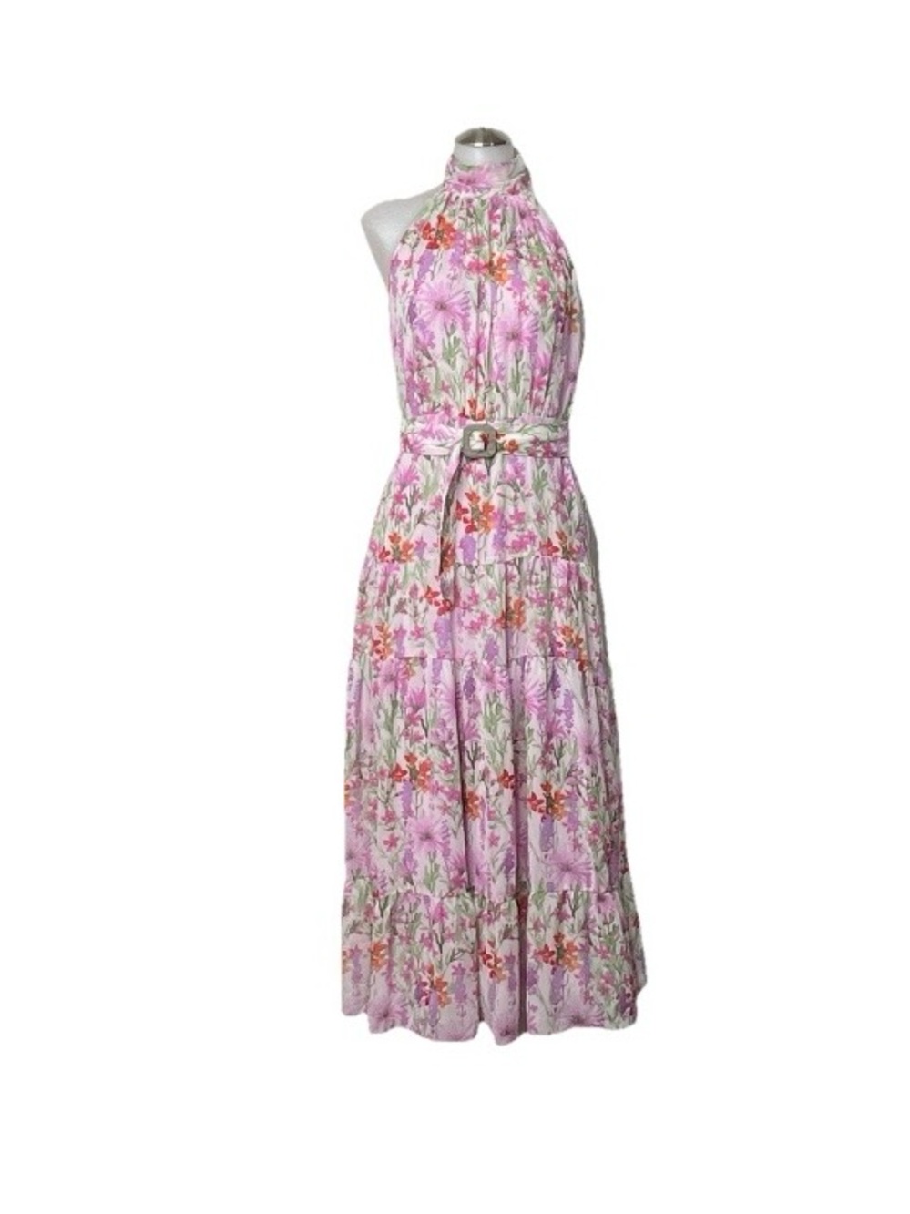 Taylor Floral Halter Maxi Dress in Pink and Green